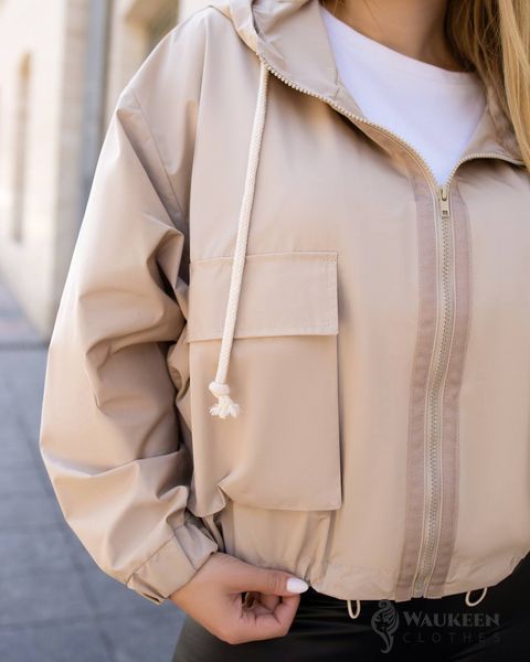 Жіноча куртка з капюшоном бежевого кольору р.48/50 374722 375408 фото