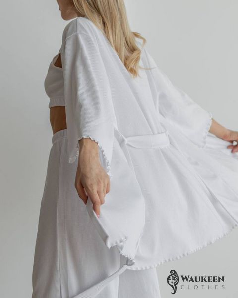Жіночі піжамні штани в рубчик колір білий р.L 443812 443812 фото
