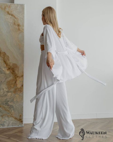 Женские пижамные штаны в рубчик цвет белый р.L 443812 443812 фото