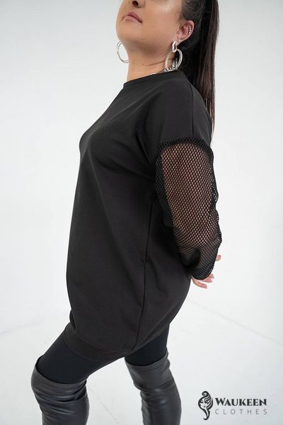 Жіноча сукня туніка з мікро дайвінгу з начосом колір чорний р.58/62 446670 446670 фото