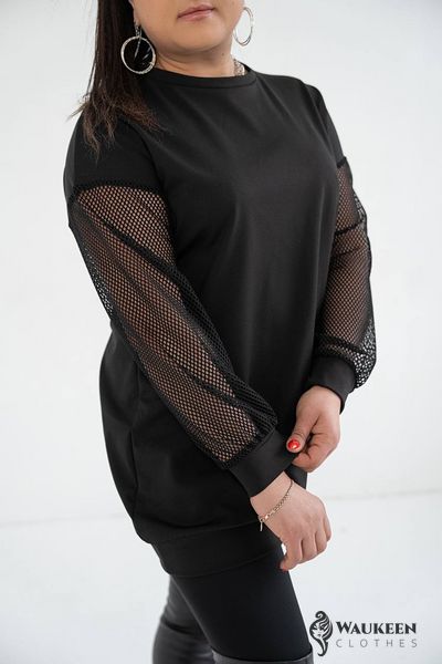 Жіноча сукня туніка з мікро дайвінгу з начосом колір чорний р.58/62 446670 446670 фото