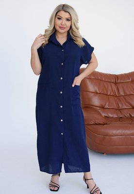 Жіноча сукня із льону колір синій р.62/64 459371 459371 фото