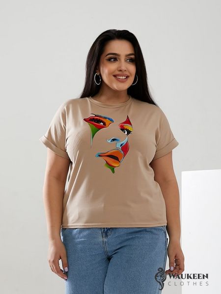 Жіноча футболка FACE колір бежевий р.56/58 433161 433161 фото
