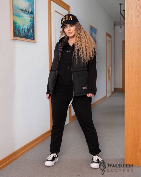 Жіночий прогулянковий костюм трійка з жилеткою чорного кольору р.58/60 407861 407861 фото