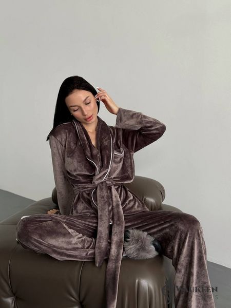 Жіноча піжама двійка плюш велюр колір мокко р.42/44 452518 452518 фото