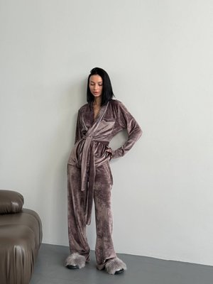 Женская пижама двойка плюш велюр цвет мокко р.46/48 452620 452620 фото