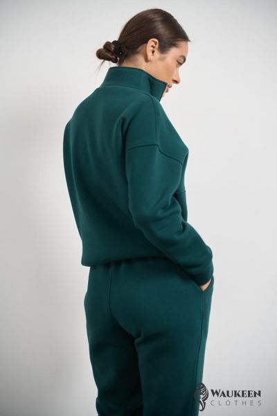 Жіночий теплий костюм тринитка на флісі колір зелений р.L 449082 449082 фото