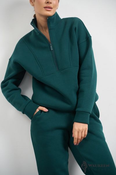 Жіночий теплий костюм тринитка на флісі колір зелений р.M 449081 449081 фото