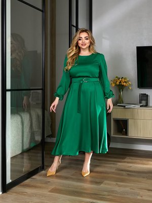 Жіноча сукня міді з шовку колір зелений р.54/56 459429 459429 фото