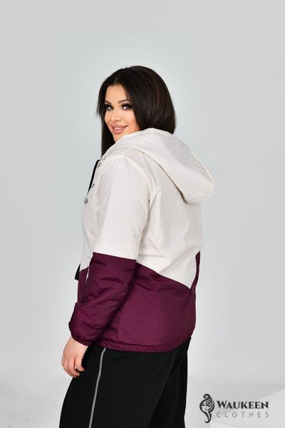 Жіноча куртка з капюшоном колір марсала з нюдовим р.48/50 453429 453429 фото