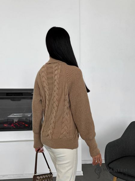 Жіночий в'язаний светр з об'ємними рукавами колір кемел р.42/46 443577 443577 фото