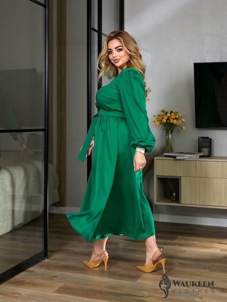 Жіноча сукня міді з шовку колір зелений р.54/56 459429 459429 фото