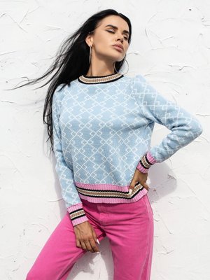 Женский свитер из хлопка голубого цвета с узором р.42/46 405080 405080 фото