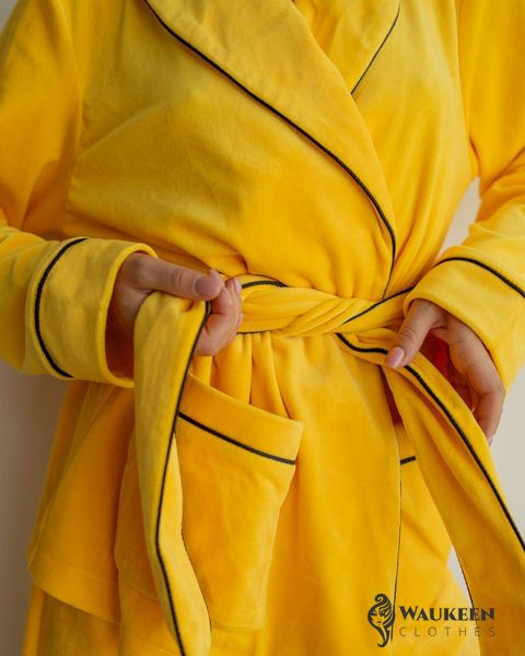 Жіноча піжама велюр Eva на запах жовтого кольору р.M 443803 443803 фото