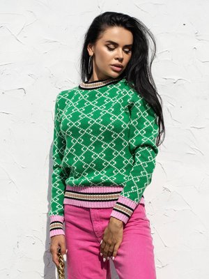 Женский свитер из хлопка зеленого цвета с узором 396897 396897 фото