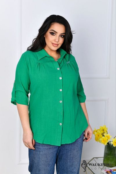 Жіноча льняна сорочка зеленого кольору 420858 420858 фото
