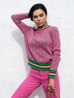 Женский свитер из хлопка розового цвета с узором р.42/46 405079 405079 фото