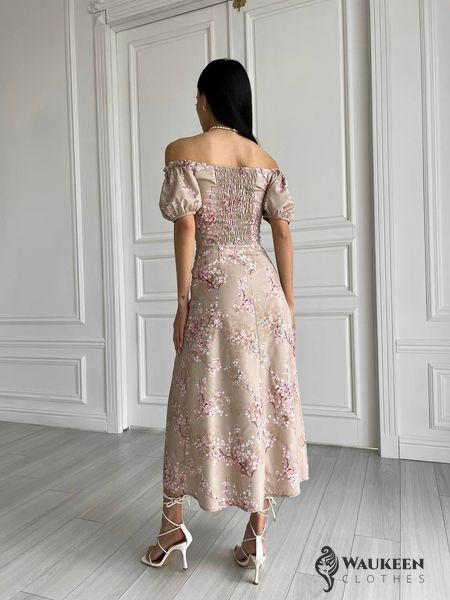Жіноча літня сукня міді колір бежевий р.44 437218 437218 фото