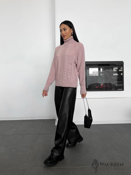 Жіночий в'язаний светр з об'ємними рукавами колір рожевий р.42/46 443579 443579 фото