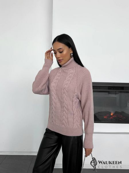 Жіночий в'язаний светр з об'ємними рукавами колір рожевий р.42/46 443579 443579 фото