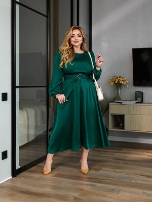 Жіноча сукня міді з шовку колір смарагдовий р.50/52 459431 459431 фото