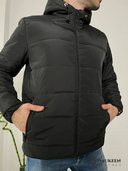 Чоловіча тепла курточка з капюшоном колір чорний р.44/46 447292 447292 фото