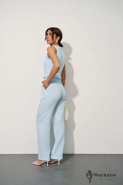 Жіночий мусліновий костюм-двійка колір світло-блакитний р.S 459110 459111 фото