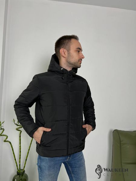 Чоловіча тепла курточка з капюшоном колір чорний р.48/50 447294 447294 фото