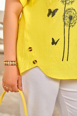 Жіноча льняна блуза колір жовтий р.46/48 433018 433018 фото