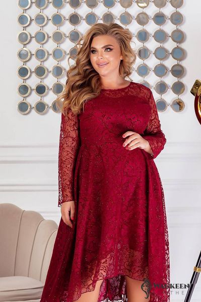 Жіноча ошатна сукня колір марсал р.48/50 445745 445745 фото