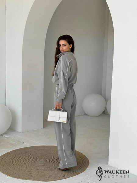 Жіночий костюм з брюками палаццо колір сірий р.42/44 454396 454396 фото