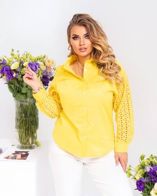 Женская рубашка из коттона и прошвы желтого цвета р.58/60 380981 380981 фото