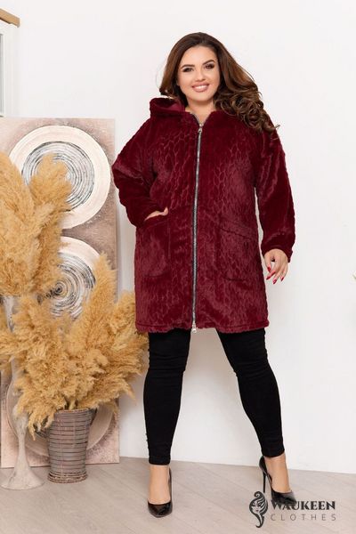 Женская удлиненная меховая курточка бордового цвета р.56 375603 375617 фото