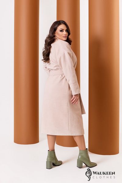 Пальто жіноче з кашеміру на підкладці з поясом бежевого кольору р.48/50 376104 376104 фото