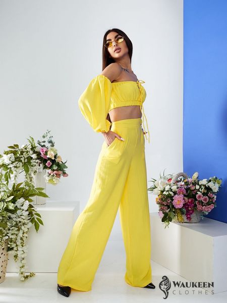 Жіночий костюм топ і штани палаццо жовтого кольору р.XS 387271 387281 фото