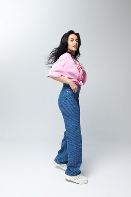 Жіночі джинси в смужку "PRO ПРЯМОТУ" колір синій р.38 445704 445704 фото