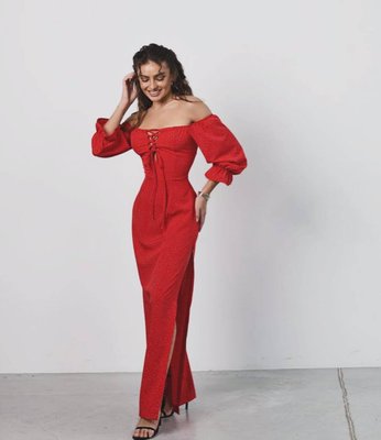 Жіноча сукня із софту міді колір червоний р.42/44 459214 459214 фото