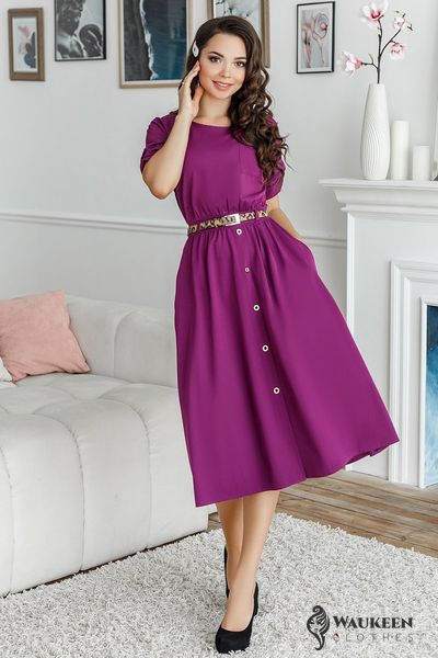 Жіноча сукня міді фіолетового кольору р.44/46 384863 384863 фото