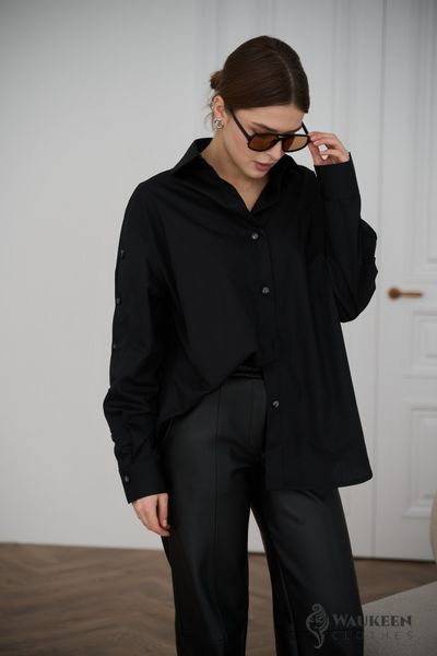 Жіноча класична сорочка з бавовни колір чорний р.M/L 451480 451480 фото