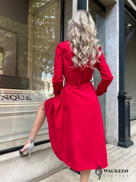 Жіноча сукня із вельвету з поясом колір червоний р.42/44 446314 446314 фото