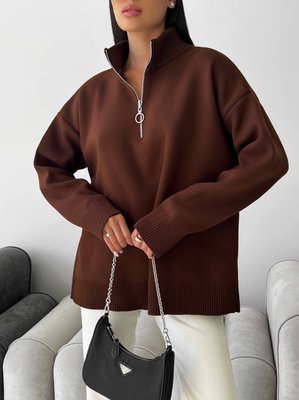 Женский свитер с молнией из жаккардовой вязки цвет коричневый р.42/46 441551 441551 фото