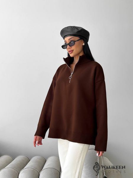 Жіночий светр із блискавкою із жаккардової в'язки колір коричневий р.42/46 441551 441551 фото