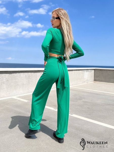 Женский костюм с топом и брюками палаццо зеленого цвета р.42/44 363135 378218 фото