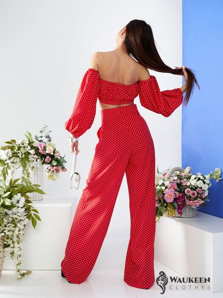 Жіночий костюм топ і штани палаццо червоного кольору 387264 387264 фото