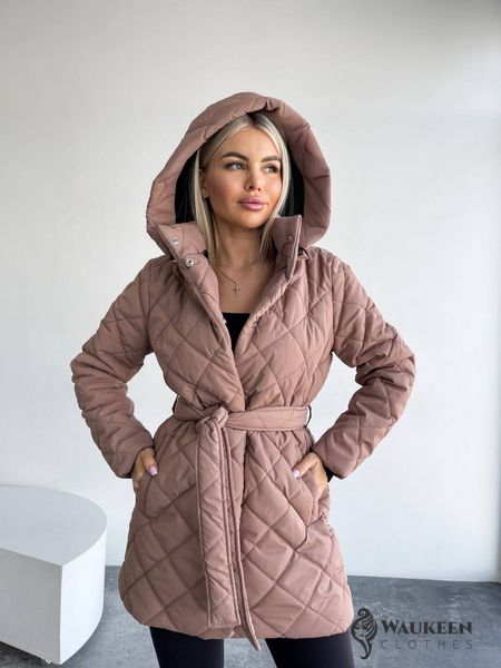 Жіноча тепла куртка з капюшоном колір бежевий р.50/52 452212 452212 фото