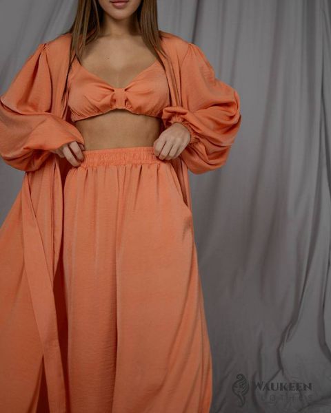 Женский пижамный костюм тройка цвет оранжевый р.S/M 448466 448466 фото