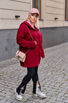 Женская теплая куртка бордового цвета р.56/60 380590 380591 фото