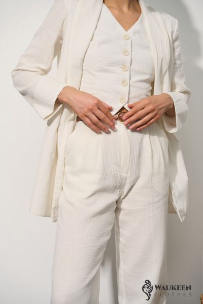 Жіночий мусліновий костюм-трійка колір молочний р.S 459102 459102 фото