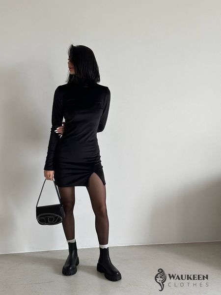 Жіноча приталена сукня з велюру колір чорний р.42/44 454863 454863 фото