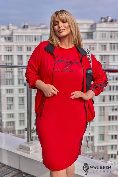 Жіночий костюм двійка сукня та кофта колір червоний р.50/52 453763 453763 фото